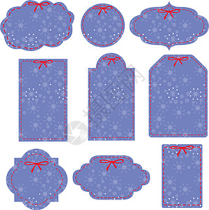 蓝色雪花标签带有雪雪的标记设计图片