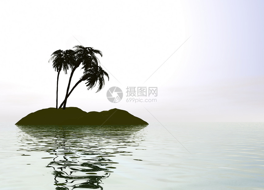 带有棕榈树的浪漫荒漠岛液体天空风景海景白色棕榈插图热带海洋沙漠图片
