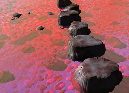 红洋河景象中的踏脚石大理石石头鹅卵石冥想脚步美丽岩石道路卵石进步背景图片