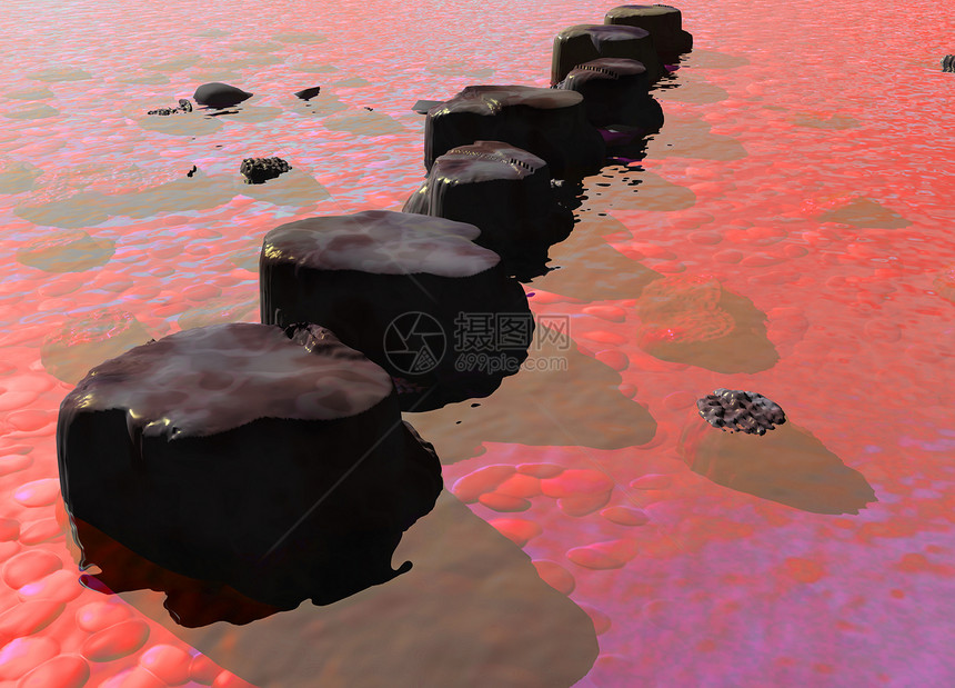 红洋河景象中的踏脚石海洋卵石石头大理石鹅卵石脚步进步冥想道路小路图片