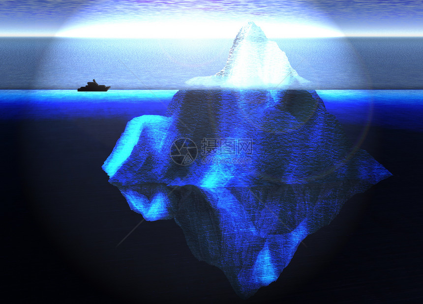 开阔洋的冰山流冰山与靠近伊利乌斯特的小型小船图片