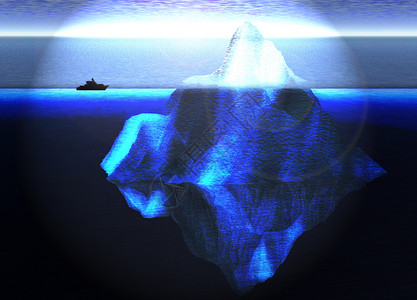 开阔洋的冰山流冰山与靠近伊利乌斯特的小型小船背景图片