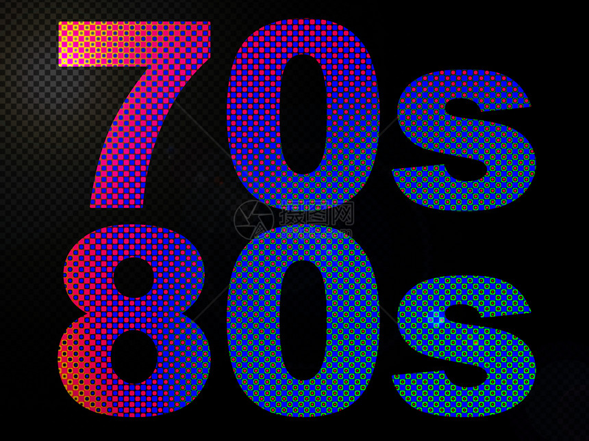 70年代80年代LED灯在蓝色中标志图片