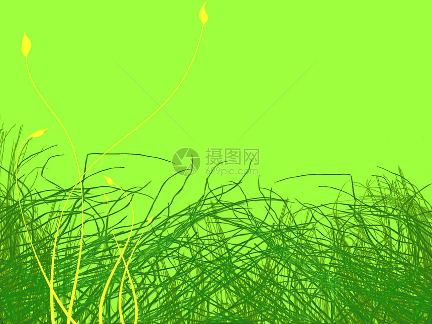 绿草和黄花插图说明植物漩涡卷曲装饰品风格装饰叶子季节框架曲线图片
