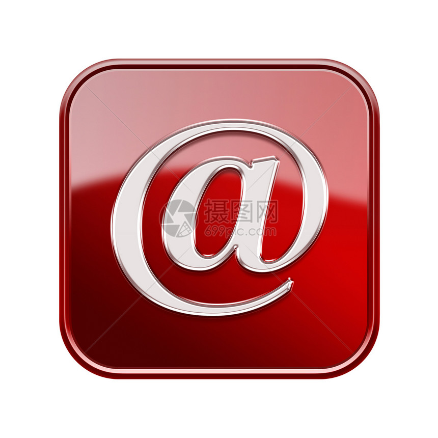 电子邮件符号图标闪亮红色 孤立在白色背景上图片