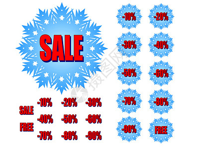 冬季销售雪花数字回扣蓝色折扣津贴红色插图价格背景图片