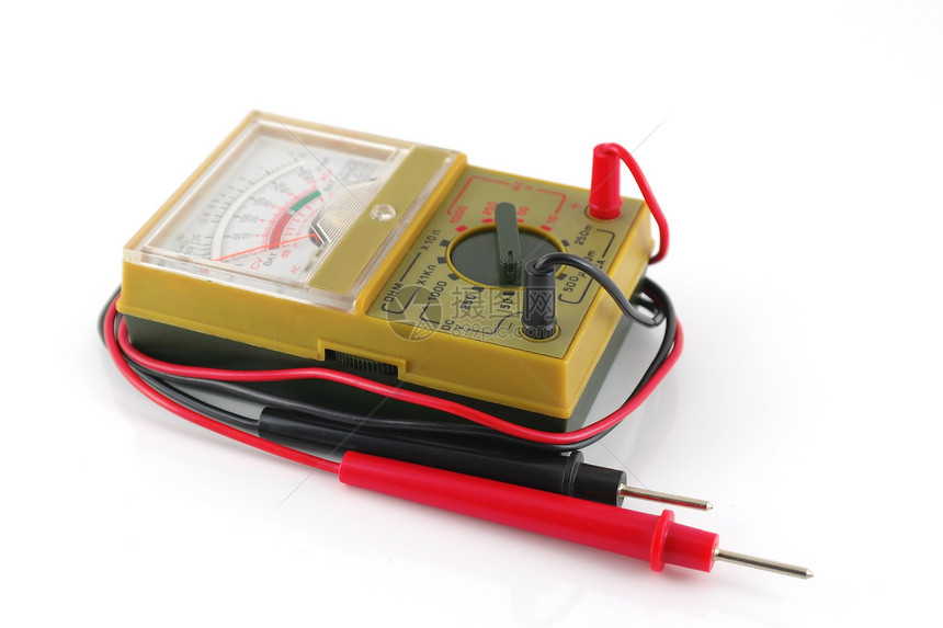 白色上的模拟多米展示绿色指针修理工具电路力量电子产品万用表电压表图片