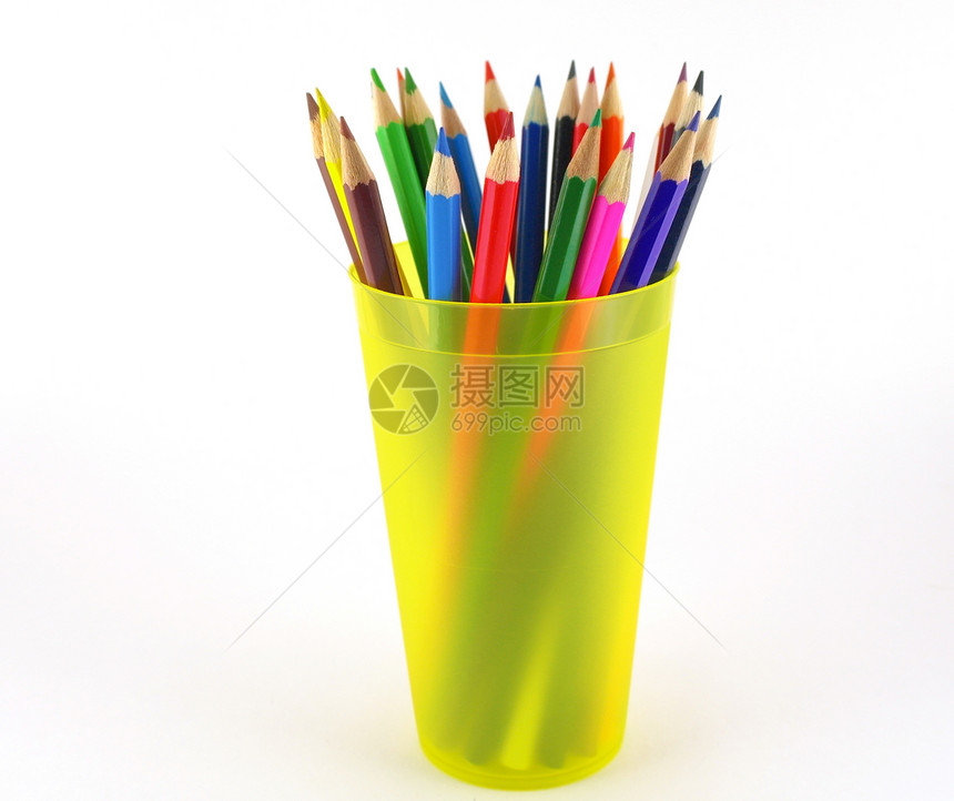 黄色道具中的彩色铅笔橙子宏观教育乐器红色工具商业命令学校团体图片