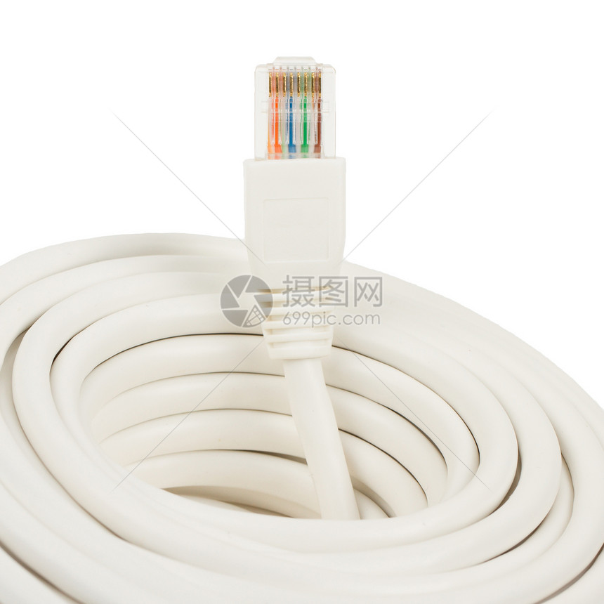 特写白色 RJ45 网络插件局域网电脑安全数据技术互联网插头电缆商业框架图片