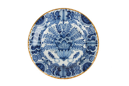 非常古老的荷兰土板块被隔离釉面蓝色历史古董白色盘子艺术陶器文化陶瓷背景图片