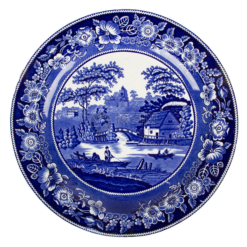 非常古老的荷兰土板块被隔离蓝色古董白色历史陶瓷陶器教会盘子釉面艺术图片