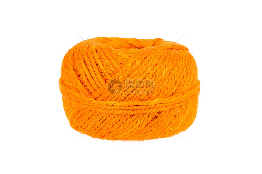 白色背景上孤立的编织线条针织手工橙子材料细绳衣服针线活纤维爱好钩针图片