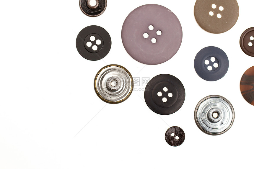 收藏不同按钮的集合棕色灰色裙子圆圈缝纫金属牛仔裤裁缝圆形衣服图片