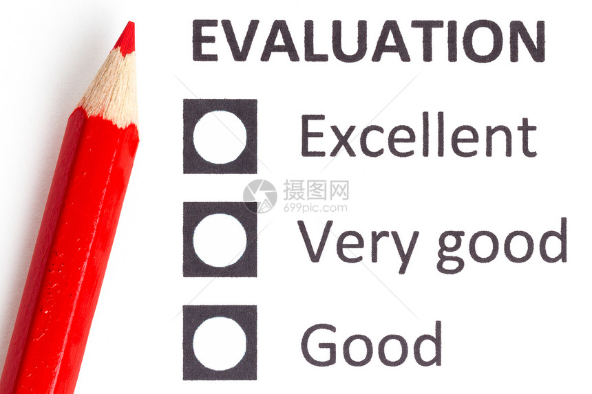 红铅笔放在评价表上表决选举红色按钮投票白色圆形清单考试圆圈图片