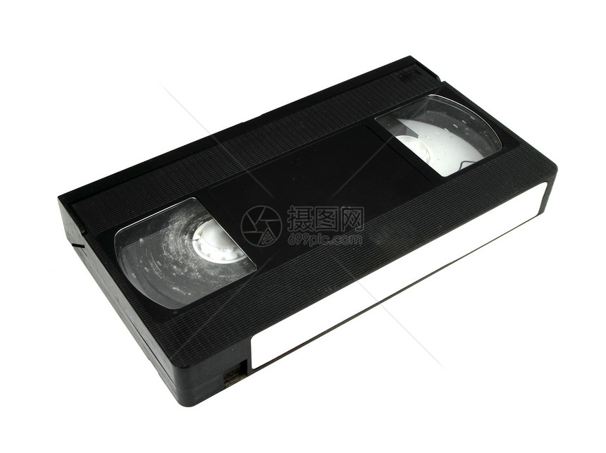 白色背景的视频磁带记录空白卷轴电影塑料格式录像机朋友流光录音机图片