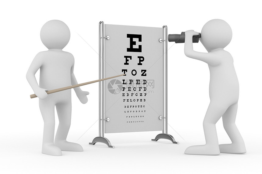 白色背景的医生和病人 孤立的 3D 图像诊所医疗急救药品疾病检查眼睛男人健康考试图片