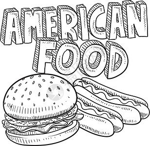 牛肉包子美国食品草图插画