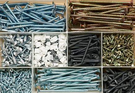 螺丝式组织者特配合金金属团体工作塑料建造组织贮存铆钉紧固件背景图片