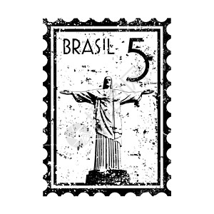 巴西基督像里约热内卢Stamp的矢量插图历史邮政建造救主基邮票邮件划痕纪念碑明信片督像插画