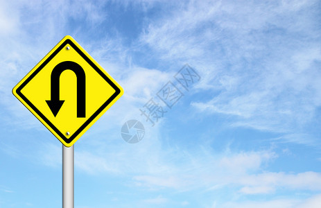 掉头黄色警告符号 uturn 路标运输招牌小路邮政照片天空街道钻石交通广告牌背景