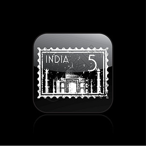 单一印度图标矢量插图程式化邮票邮件背景图片