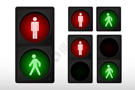 单一交通灯图标的矢量插图街道安全红绿灯信号红色适应症警告绿灯行人背景图片