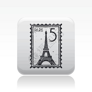 单一巴黎图标的矢量插图铁塔邮件邮票背景图片