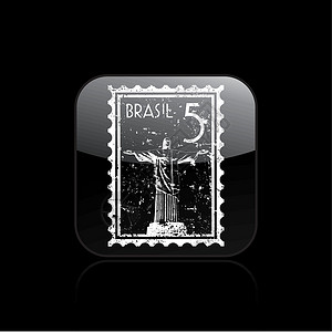 巴西里约热内卢单一巴西图标矢量插图明信片历史划痕邮件城市程式化邮政督像纪念碑邮票插画