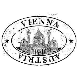 孤立的维也纳图标矢量插图大教堂建造邮票邮政纪念碑明信片邮件划痕风格历史背景图片
