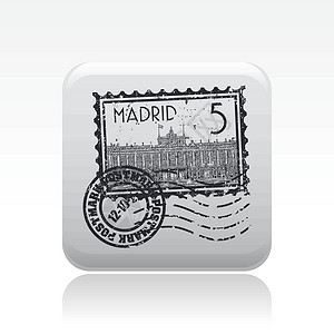 单一马德里图标矢量插图划痕印刷效果邮票历史背景图片