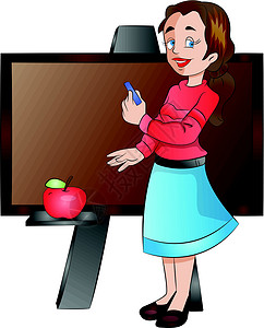 女老师使用粉笔板插画木板母亲妈妈写作教学绘画插图艺术品女士老师背景图片