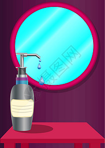 液体皂液器插画插图打扫肥皂身体瓶子化妆品健康洗澡镜子艺术品插画
