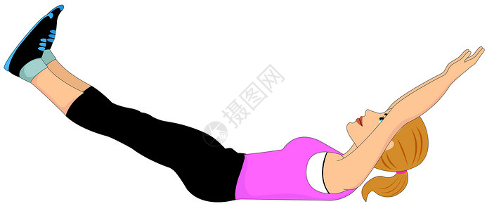 弯曲肌肉正在锻炼的女人正在做伸展运动插画白色健身房训练运动装力量插图女性肌肉娱乐绘画插画