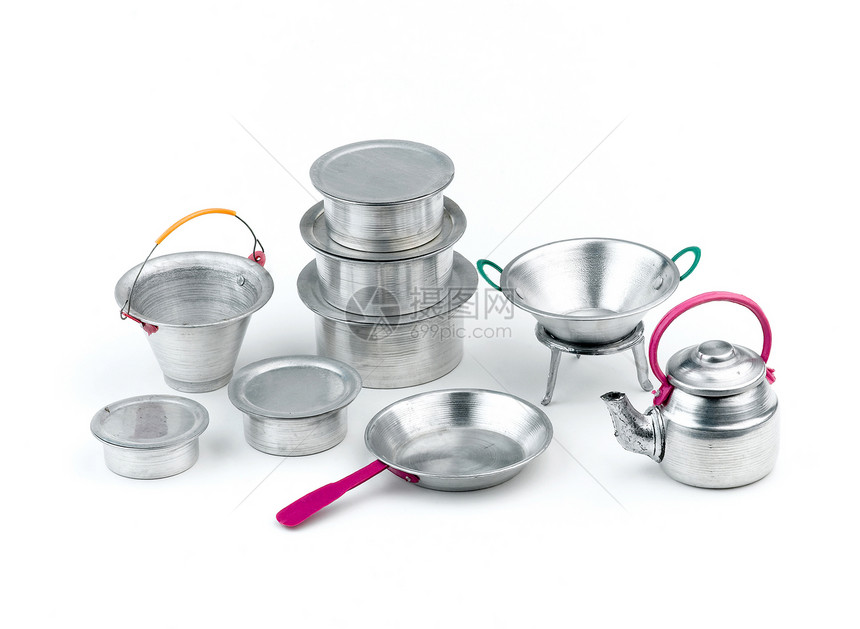 最大限度地减少与儿童隔离的玩具锡食物烹饪银器茶壶商品平底锅水壶操场糕点孩子图片