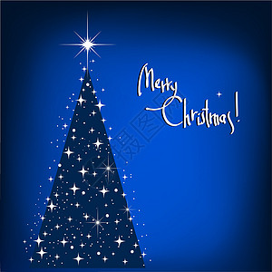 蓝圣诞树 矢量摘要冬季背景与恒星背景图片