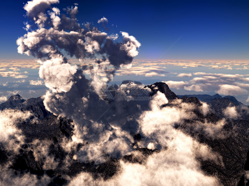 火山爆发休眠陨石活动蒸汽景点蓝色喷发地球喷泉日落图片