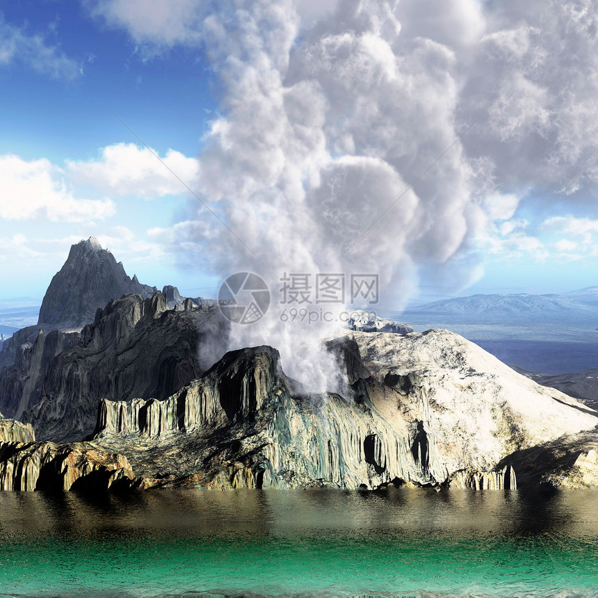 火山爆发陨石活动全景力量喷泉喷发地球海洋景点日落图片