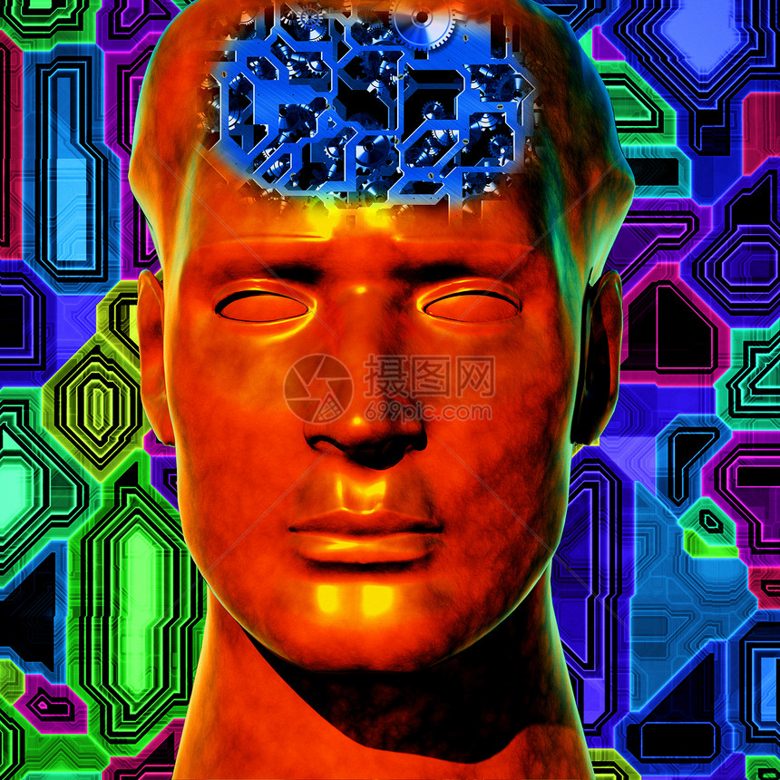 Cyborg 电子计算机电子人男人机器插图科学力量母板科幻金属芯片图片