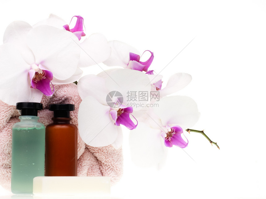 Spa 套式香脂花瓣瓶子温泉花束毛巾热带治疗身体卫生图片