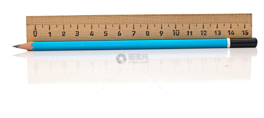 白色的剪接标尺和木铅笔工程建设者测量单元尺寸作坊磁带毫米项目数字图片