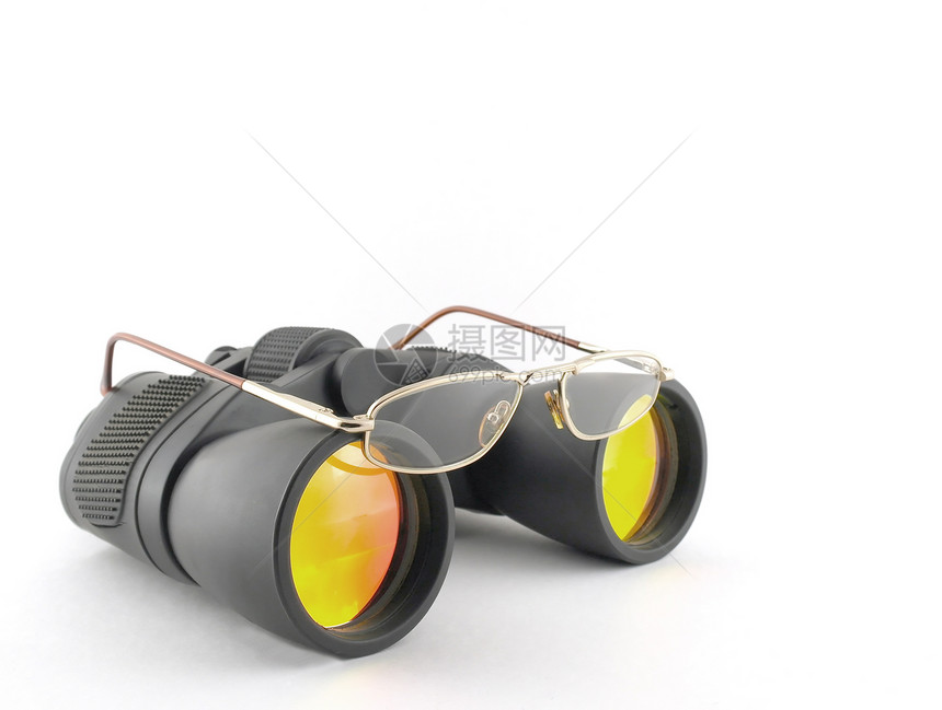 望远镜上的光学眼镜勘探棕色白色玻璃监视黑色带子间谍乐器镜片图片