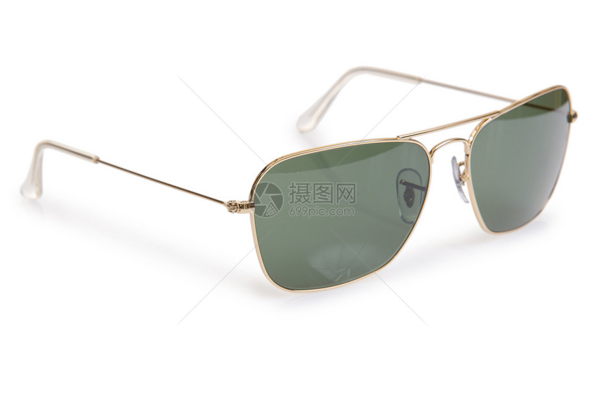 白色上孤立的优美太阳镜风镜色调紫外线晴天绿色玻璃塑料海滩运动眼镜图片