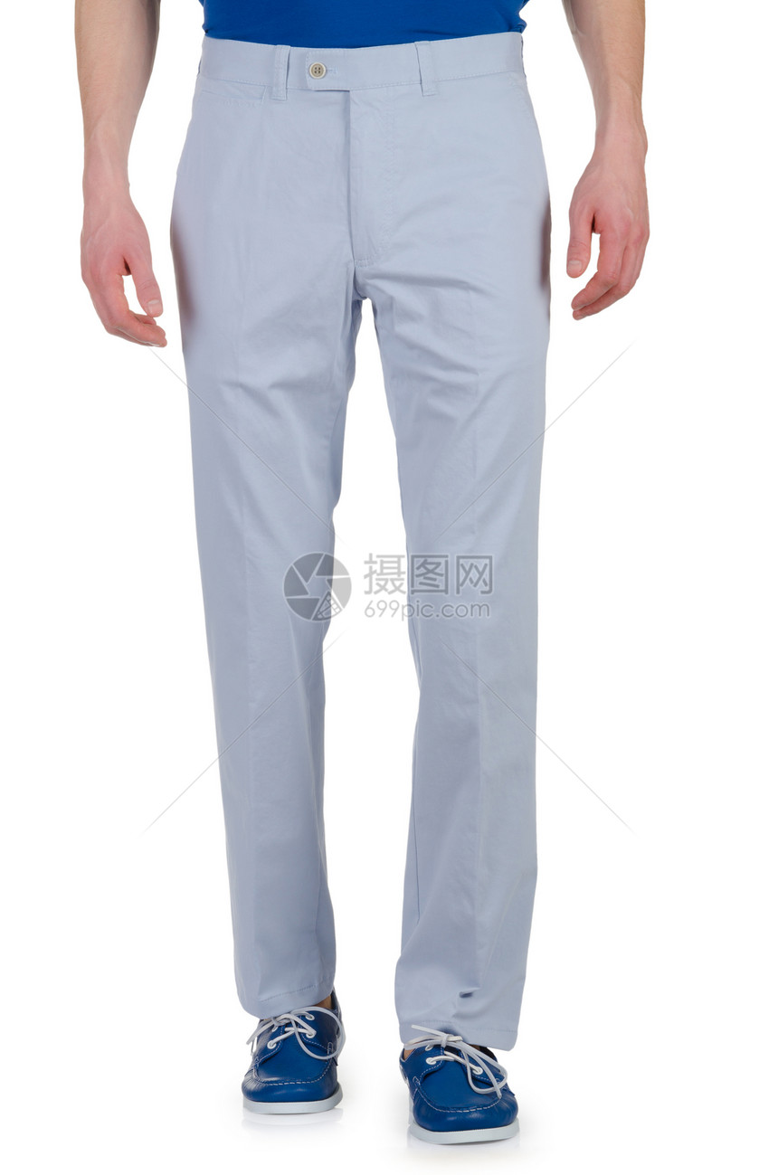 穿着白色长裤的时装概念女性材料棉布零售男性纤维口袋奢华牛仔裤纺织品图片