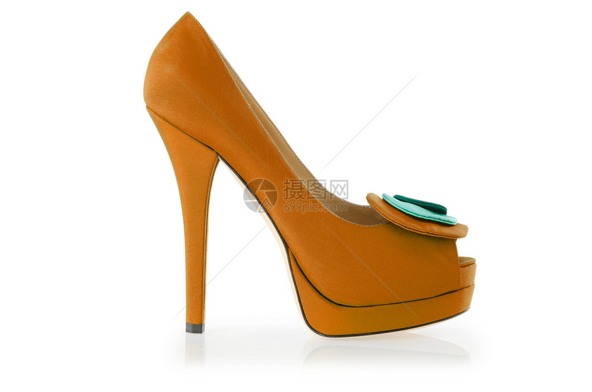 女性脱白妇女鞋高跟鞋短剑橙子白色女士脚跟齿轮凉鞋皮革图片