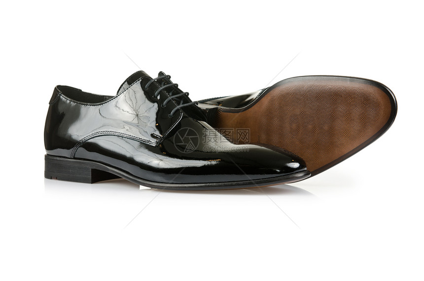 白色男性鞋子的时装概念齿轮正装男人皮革橡皮鞋类脚跟骡子靴子反射图片