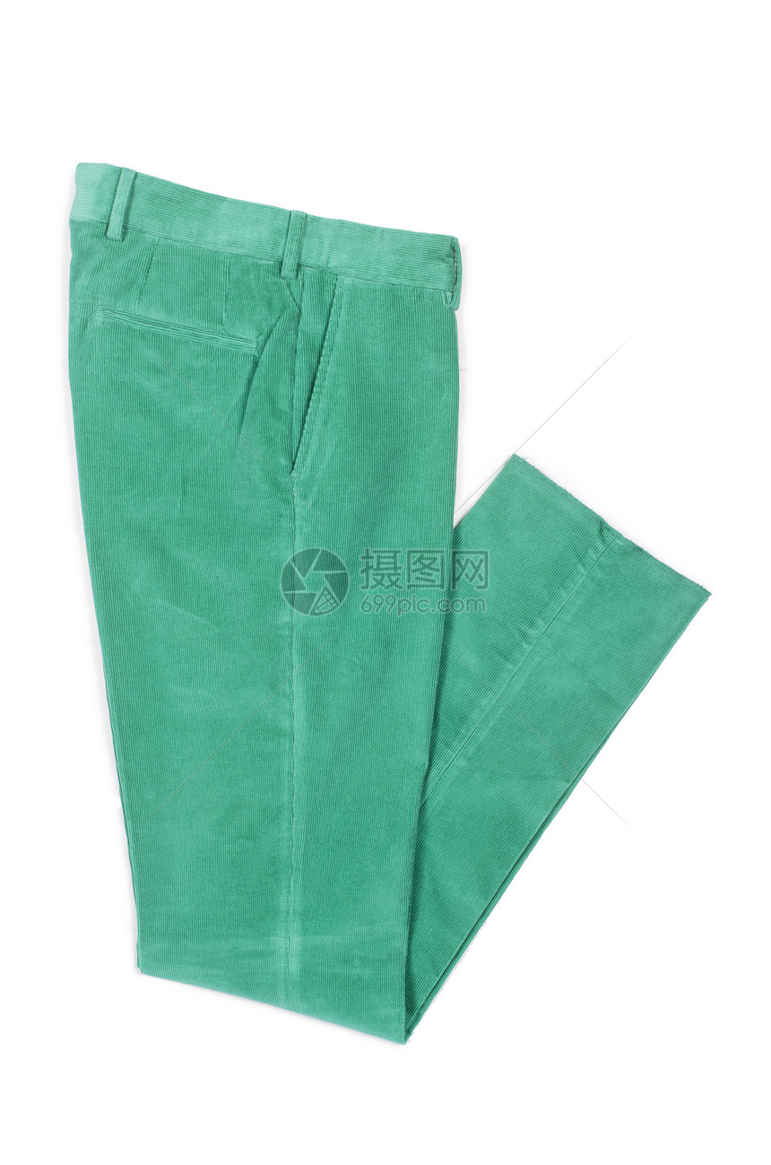 穿着白色长裤的时装概念裤子材料男性棉布女性奢华零售绿色牛仔裤牛仔布图片