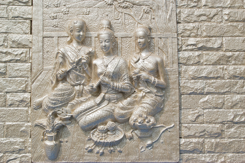泰国寺庙墙上的古老雕像雕塑历史艺术佛教徒冥想建筑学数字旅行宗教精神图片