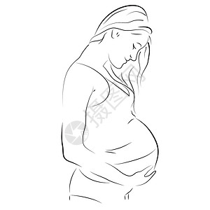 时尚孕妇美丽的怀孕孕妇女性分娩诞生姿势插图曲线草图母亲绘画横幅插画