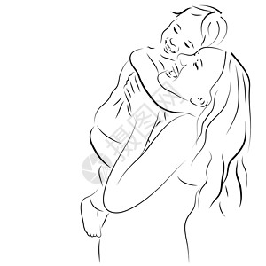 粘接幸福的母亲和女儿草图女孩怀孕妈妈投标婴儿家庭女性孩子生活插画