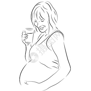 孕妇 喝牛奶和一杯牛奶设计图片